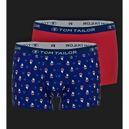 Vánoční dvojbalení pánských boxerek (červená / modrá) TOM TAILOR